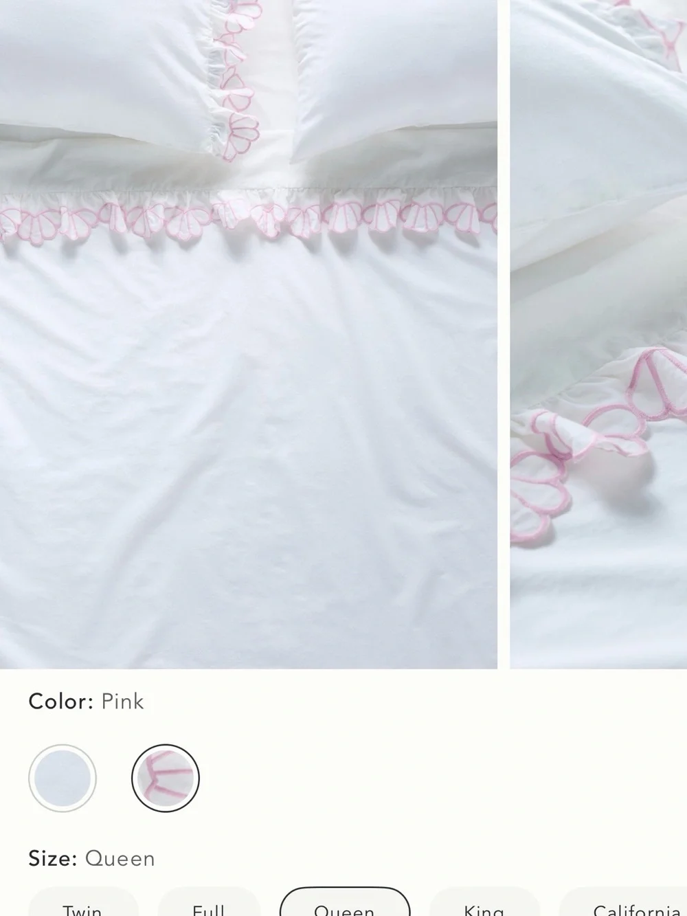 New Queen Anthropologie ferra cotton embroidered sheet set pink white scalloped